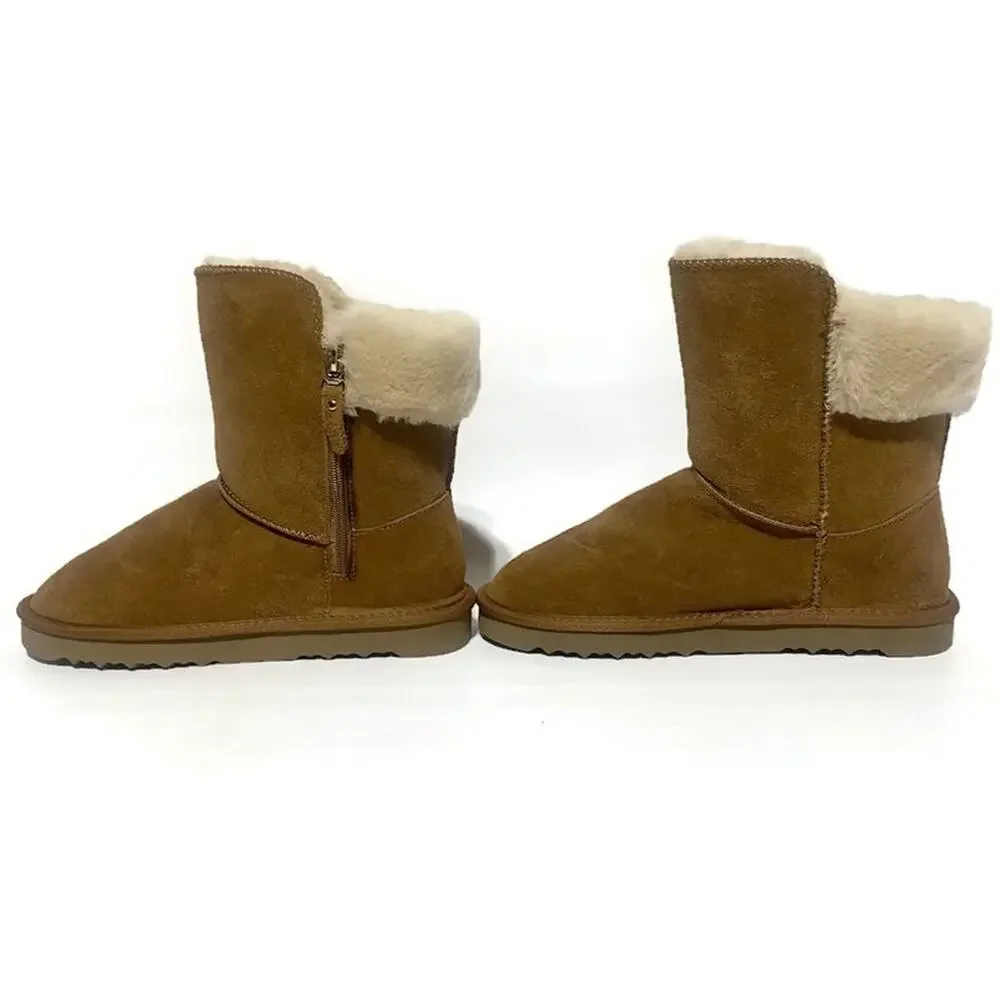 Style & Company Suede Uppers Chestnut Boots Size 9 Faux Fur Lined Mid Calf NWT